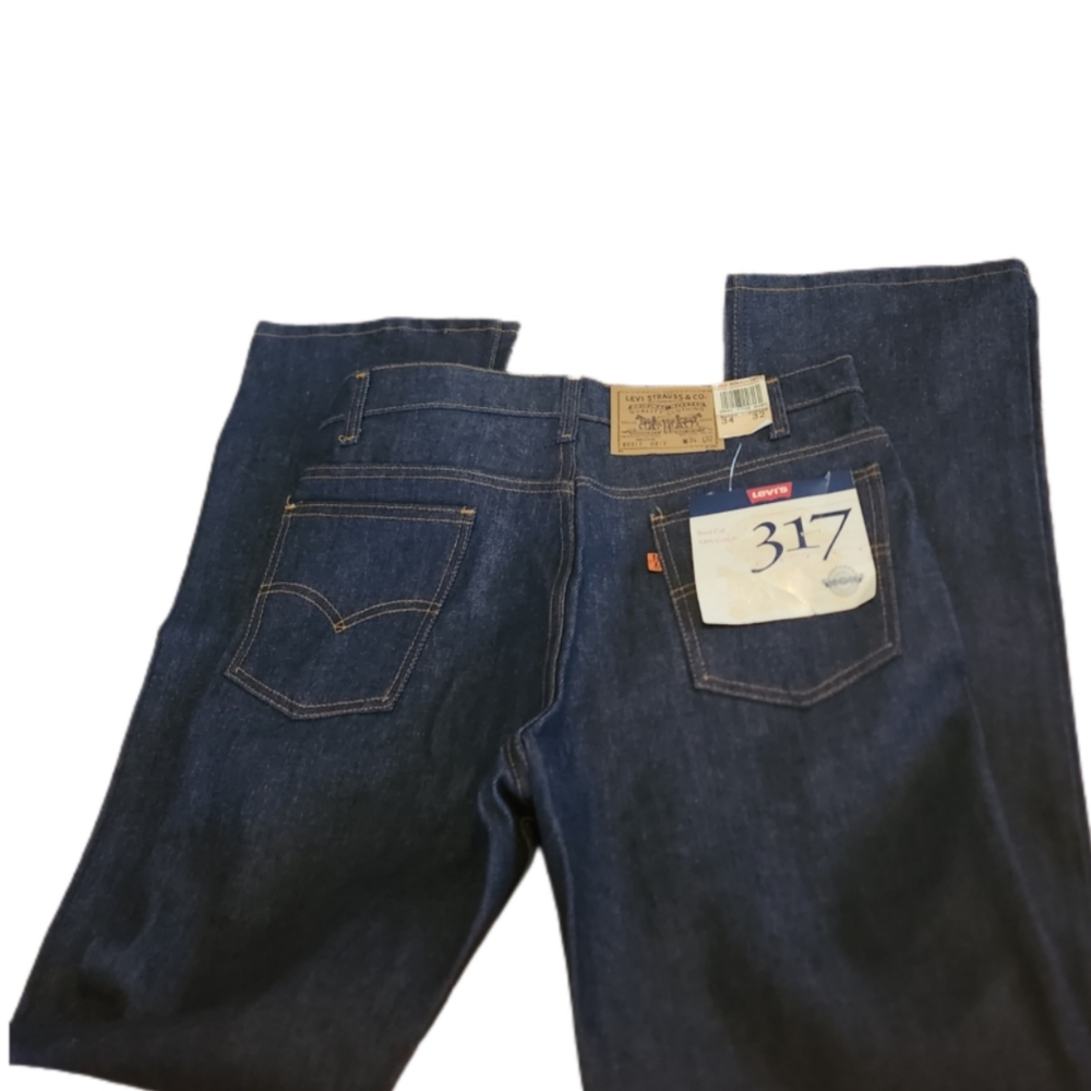 VINTAGE LEVI'S MEN'S 317 ORANGE TAG DARK WASH BOOT CUT JEANS SIZE 34W X 32 NWT - Picture 5 of 10